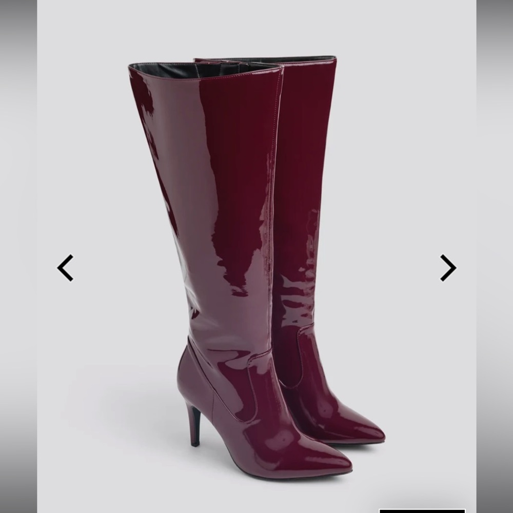 COPY - FXF THIGH HIGH WIDE CALF BURGUNDY 4” heel Patent leather faux NEW